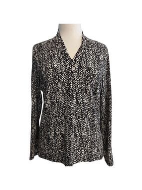 2/40$ Talbots jersey knit black white print top size large soft drape classic